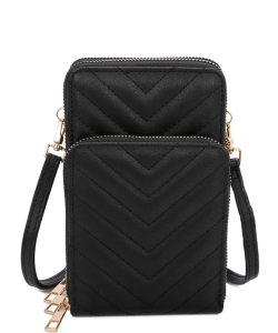 Chevron Quilted Cell Phone Purse Crossbody Bag V23W BLACK